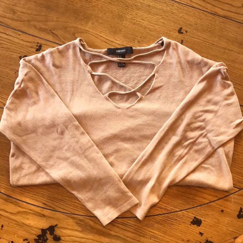 Tan oversized v-neck sweater